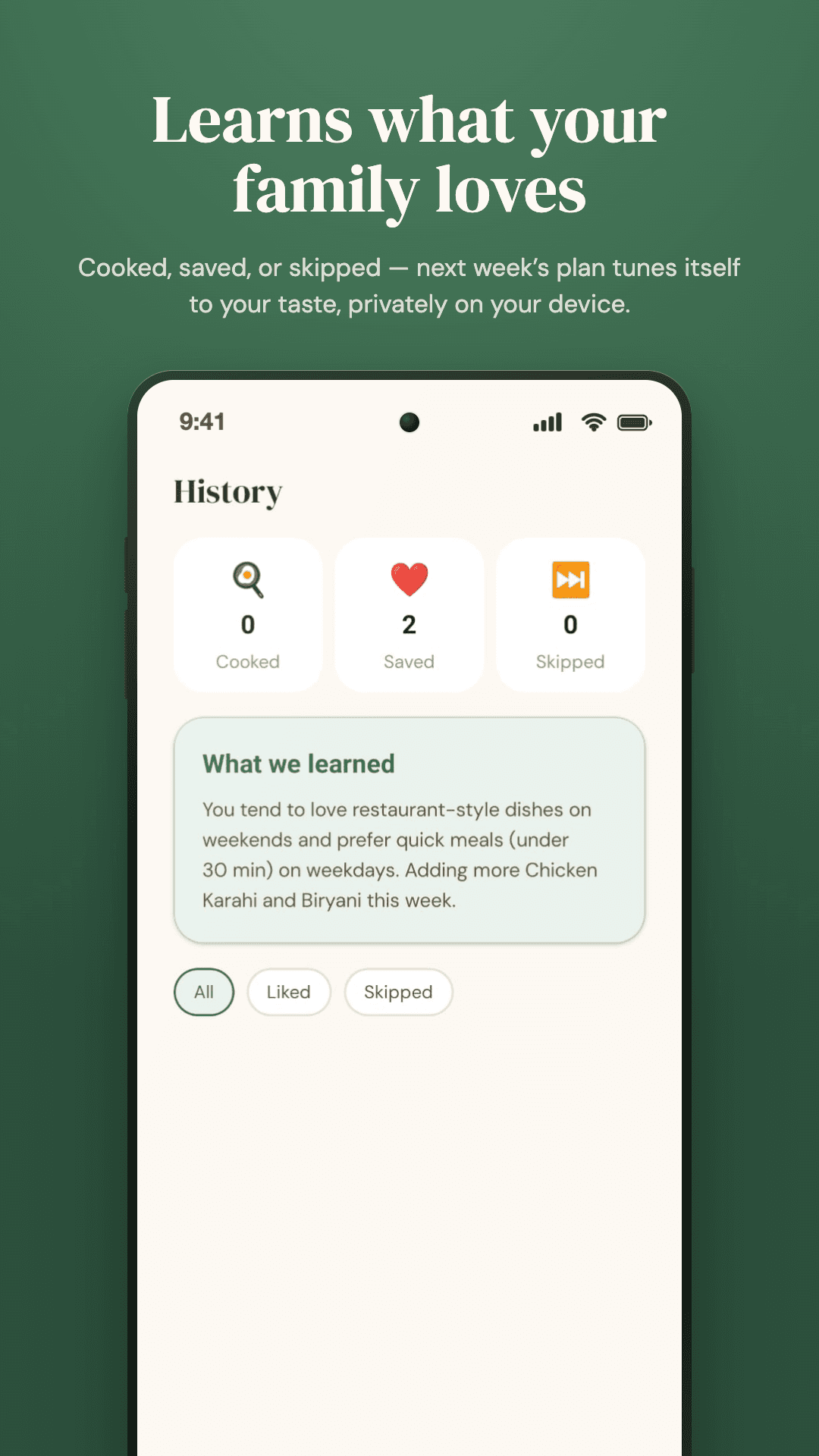 Learns what your family loves app screenshot