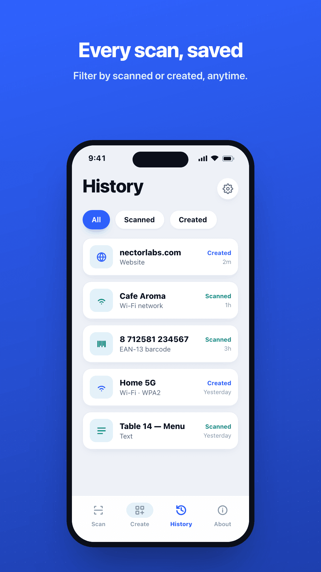 Every scan, saved app screenshot